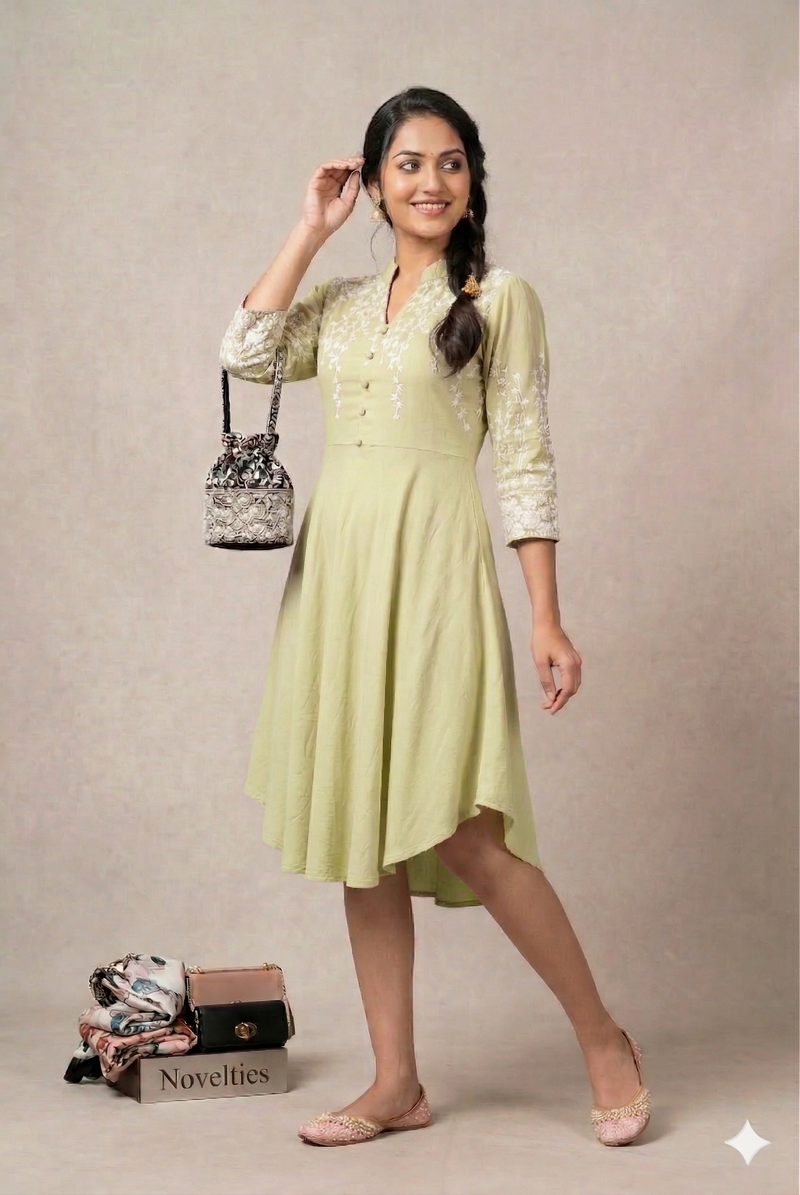 Blush Pink Embroidered Jacket-Style Dress