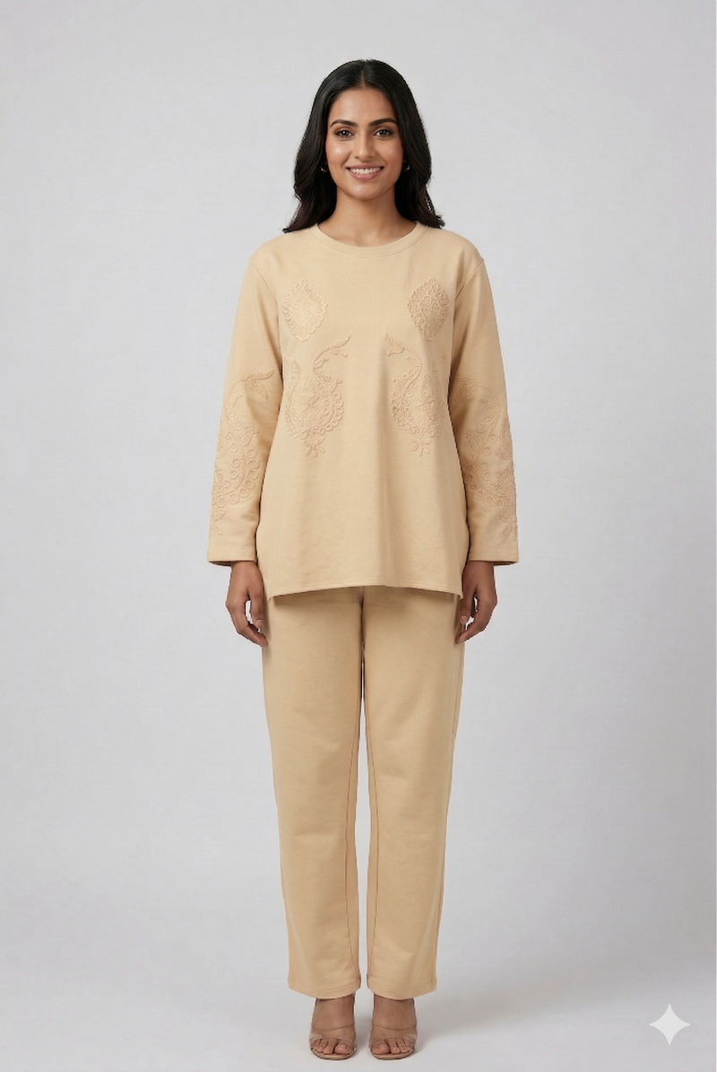 Blush Pink Embroidered Tunic & Straight Pants Co-ord Set