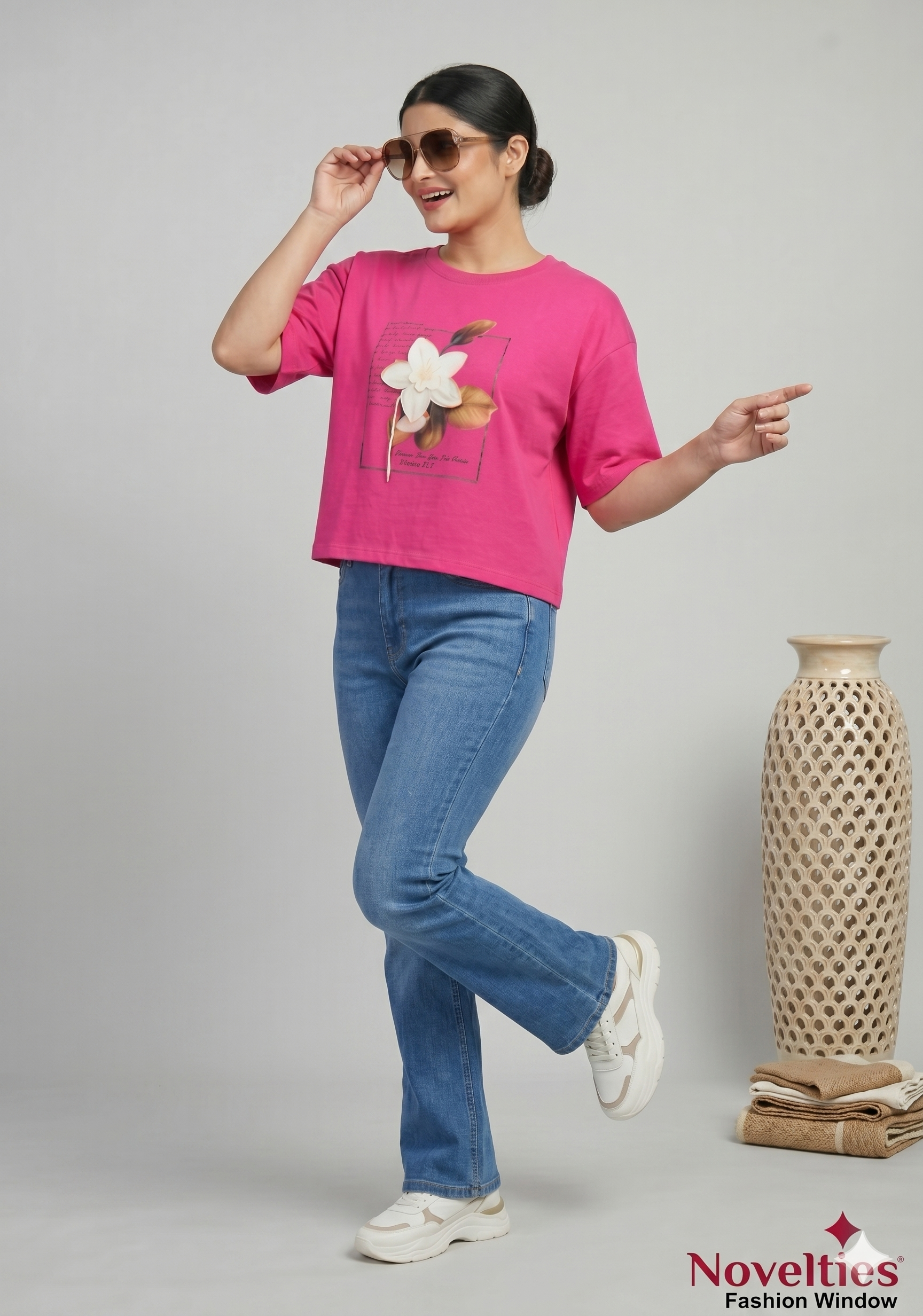 Pink Floral Crop T-Shirt