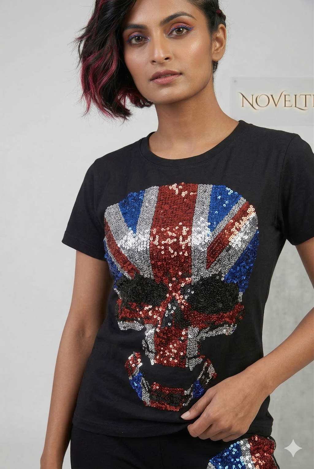 Black Sequin Skull Union Jack Co-ord Set