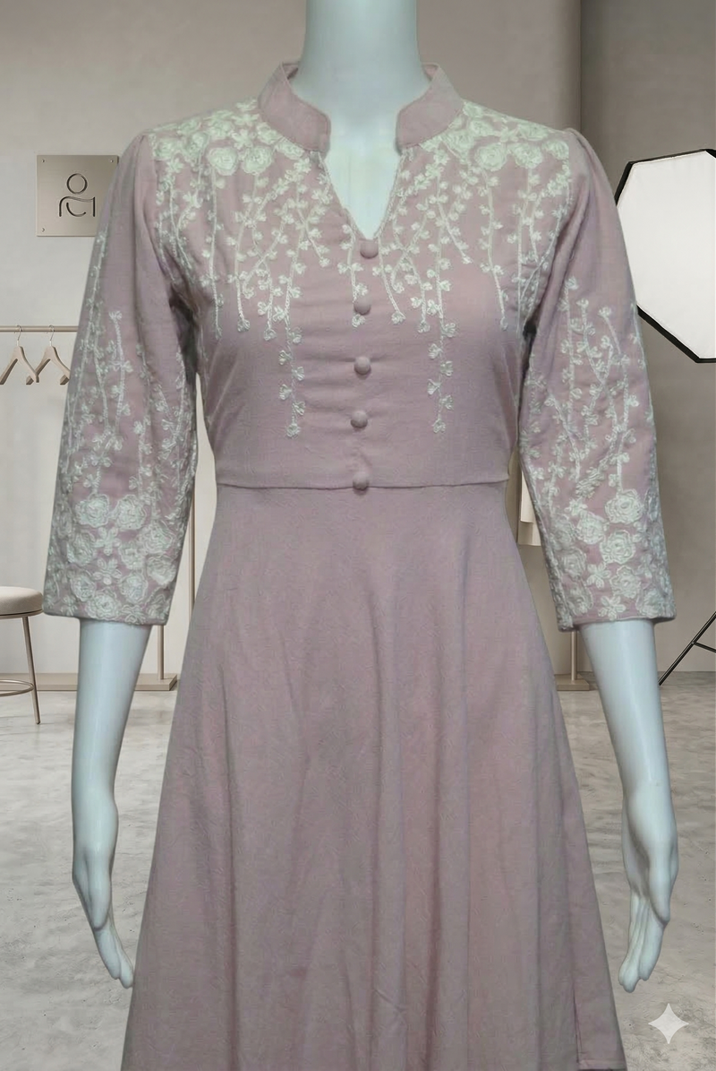 Blush Pink Embroidered Jacket-Style Dress