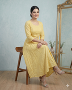 Butter Yellow Sequin Flared Midi Dress with Belt
