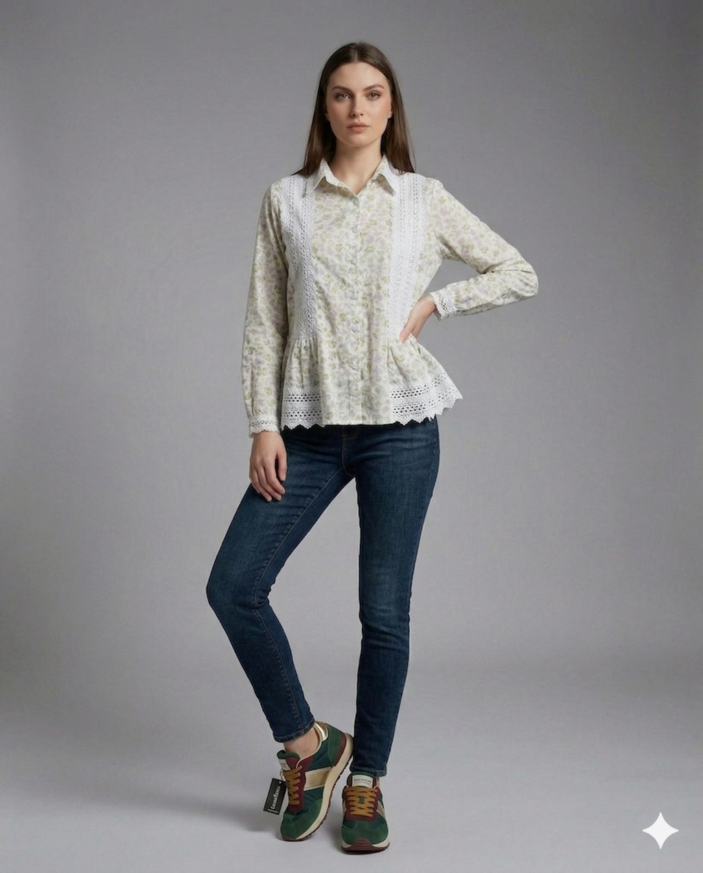 Ivory Floral Lace Peplum Shirt