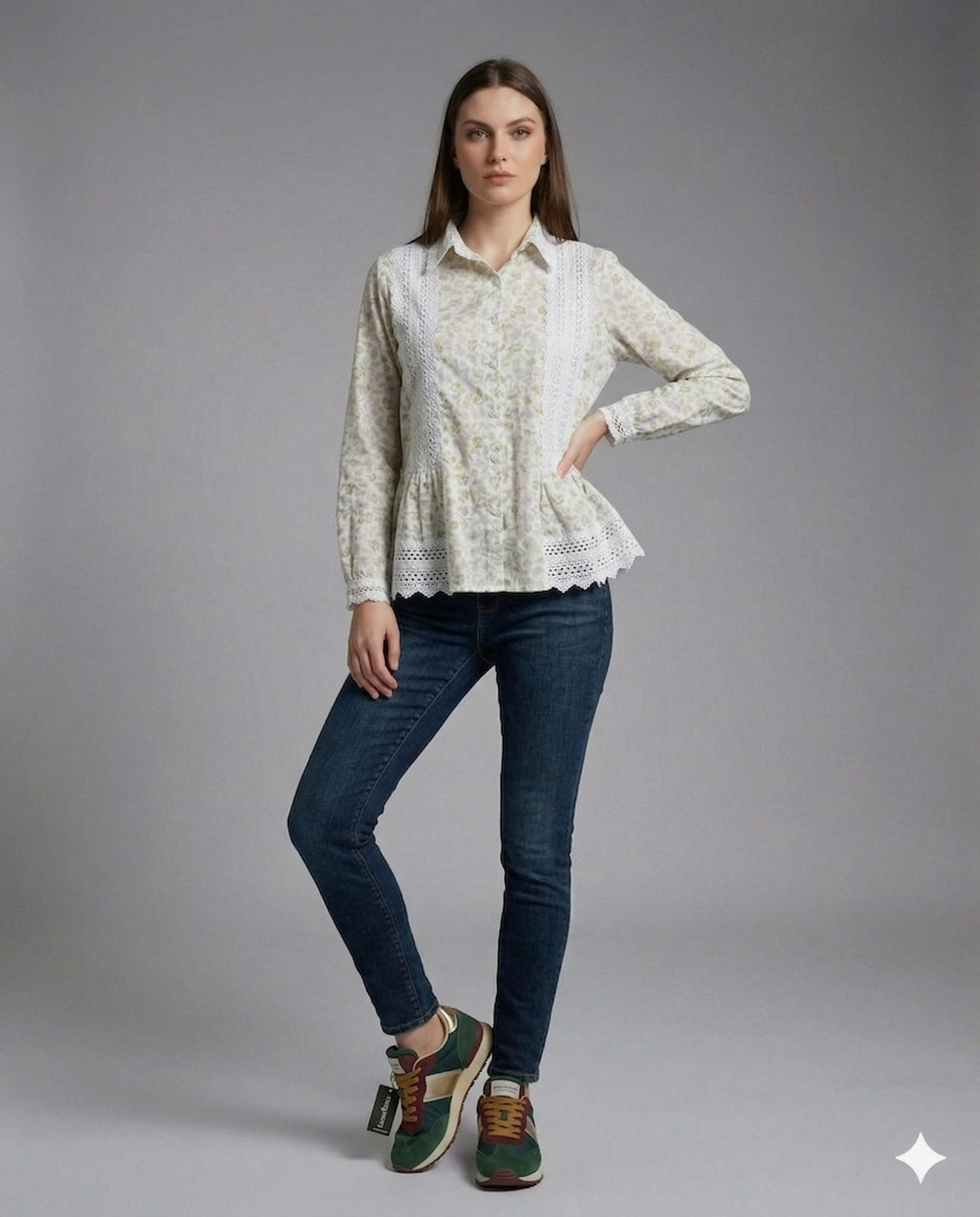 Ivory Floral Lace Peplum Shirt