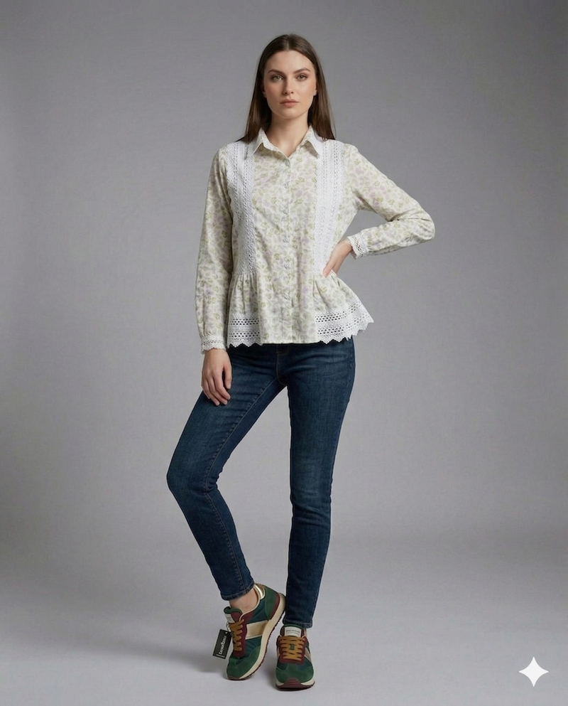 Ivory Floral Lace Peplum Shirt