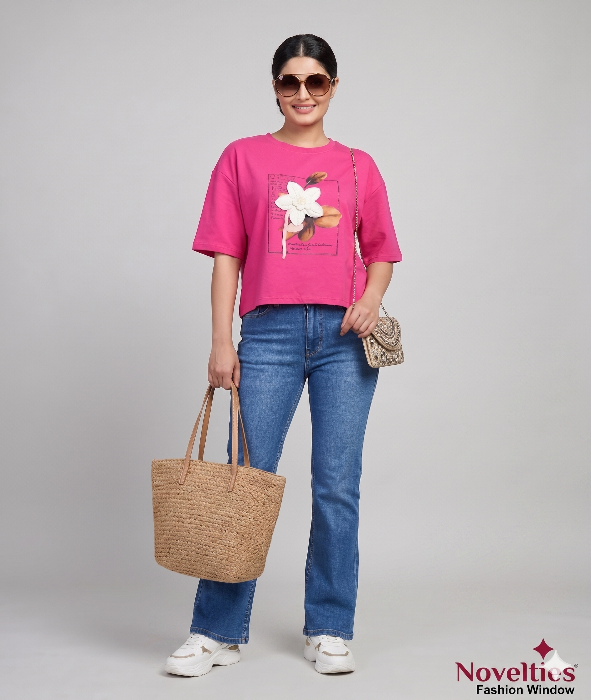 Pink Floral Crop T-Shirt