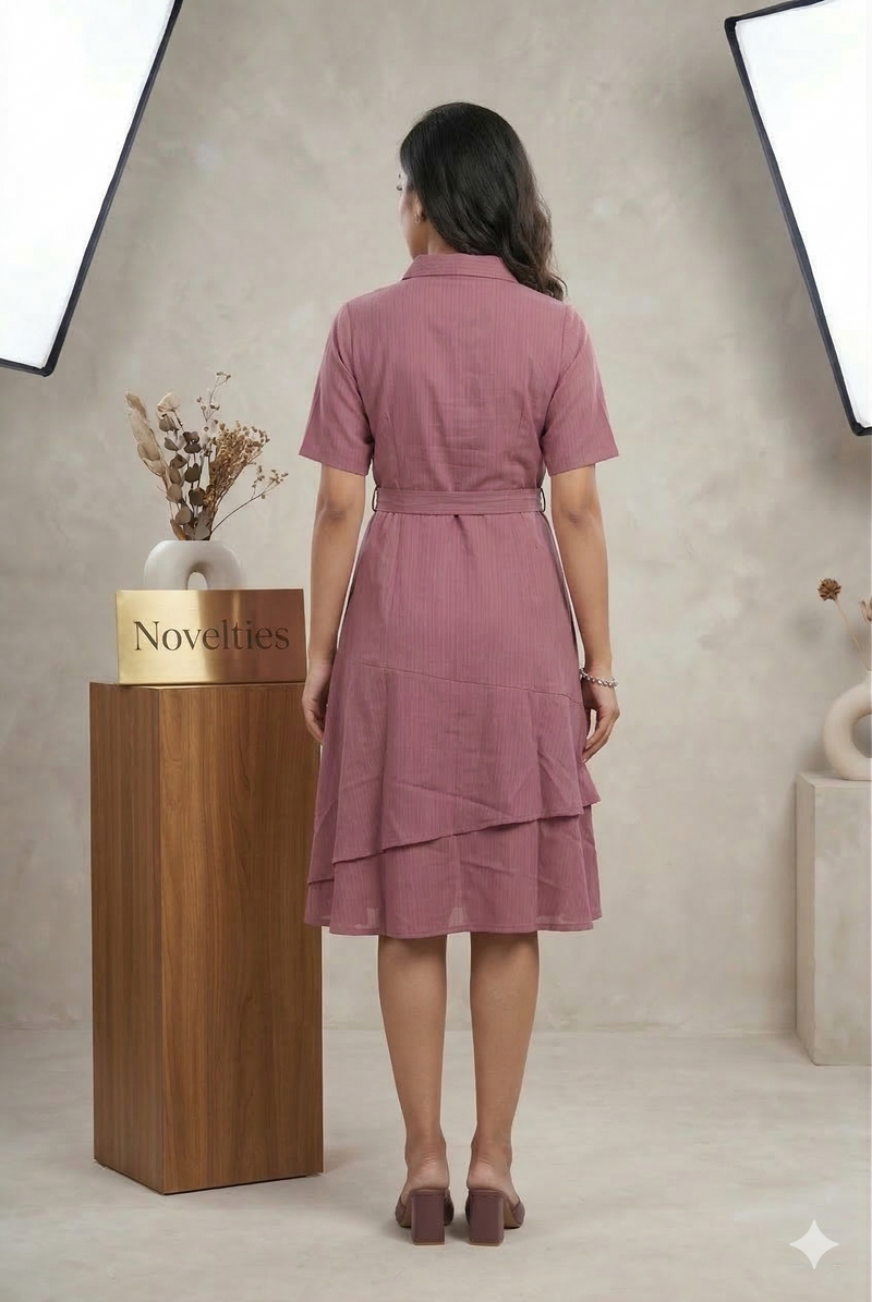 Dusty Rose Belted Shirt Dress