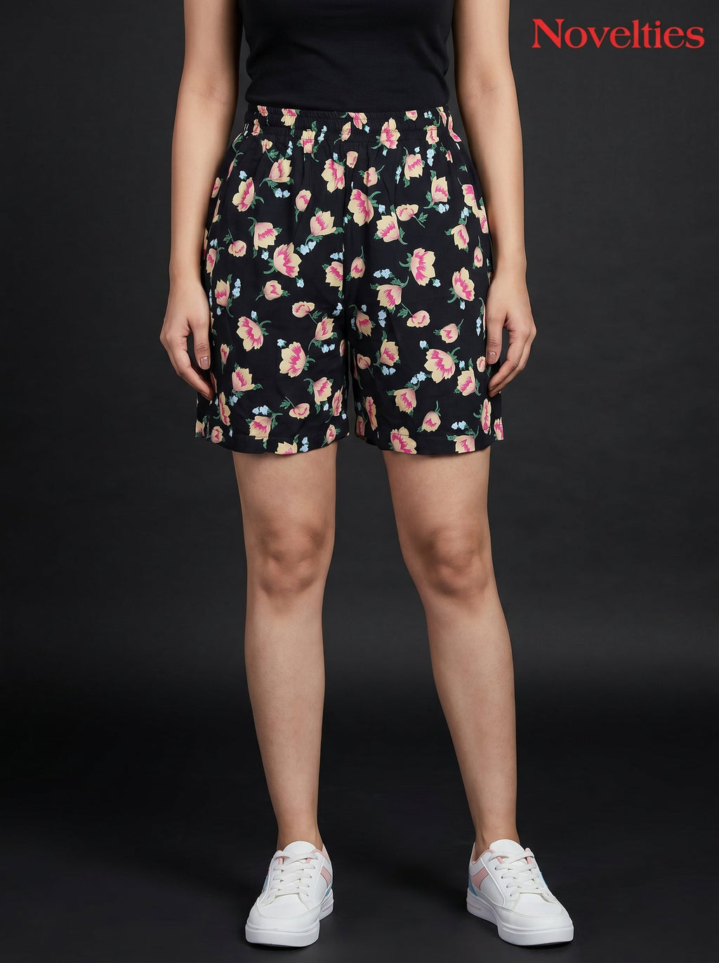 Black Floral Print Shorts