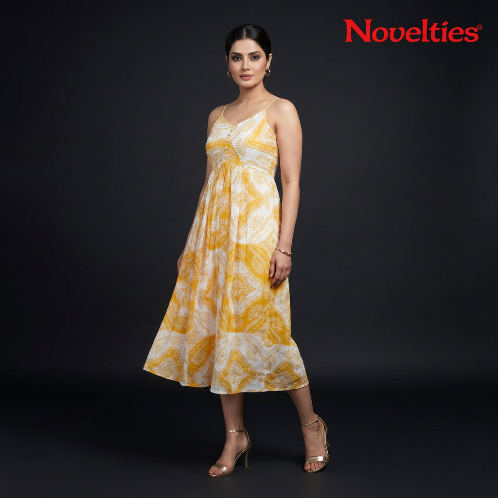 Saffron Medallion Print Strappy Midi Dress