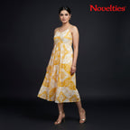 Saffron Medallion Print Strappy Midi Dress