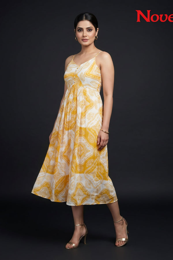 Saffron Medallion Print Strappy Midi Dress