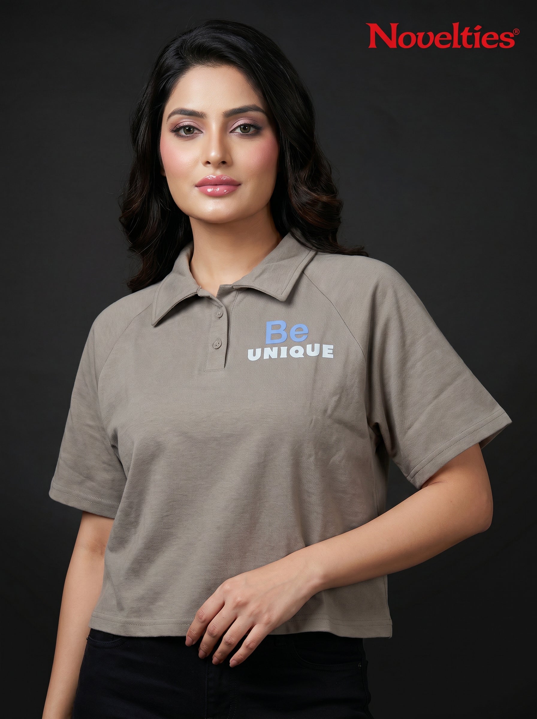 Be Unique Slogan Crop Polo T-Shirt