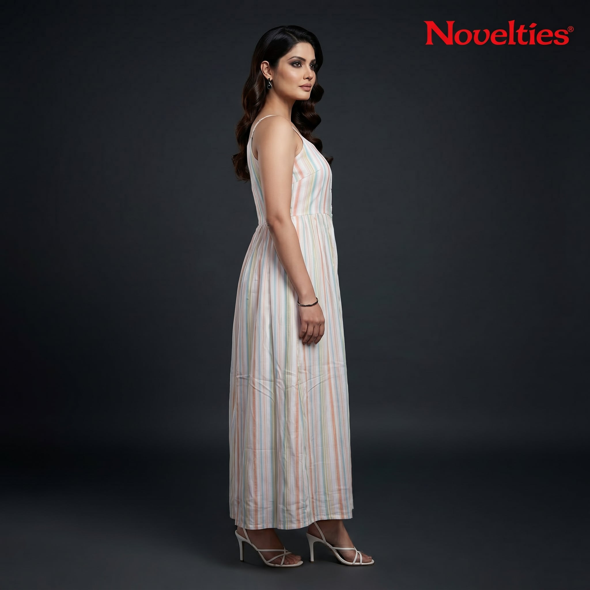 Pastel Stripe Strappy Maxi Dress