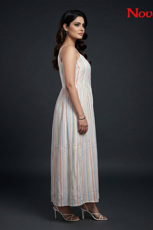 Pastel Stripe Strappy Maxi Dress