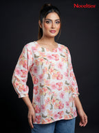 Watercolour Floral Print Round Neck Peplum Top