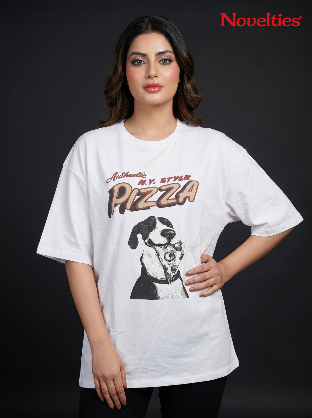 Authentic N.Y. Style Pizza Dog Graphic Oversized T-Shirt
