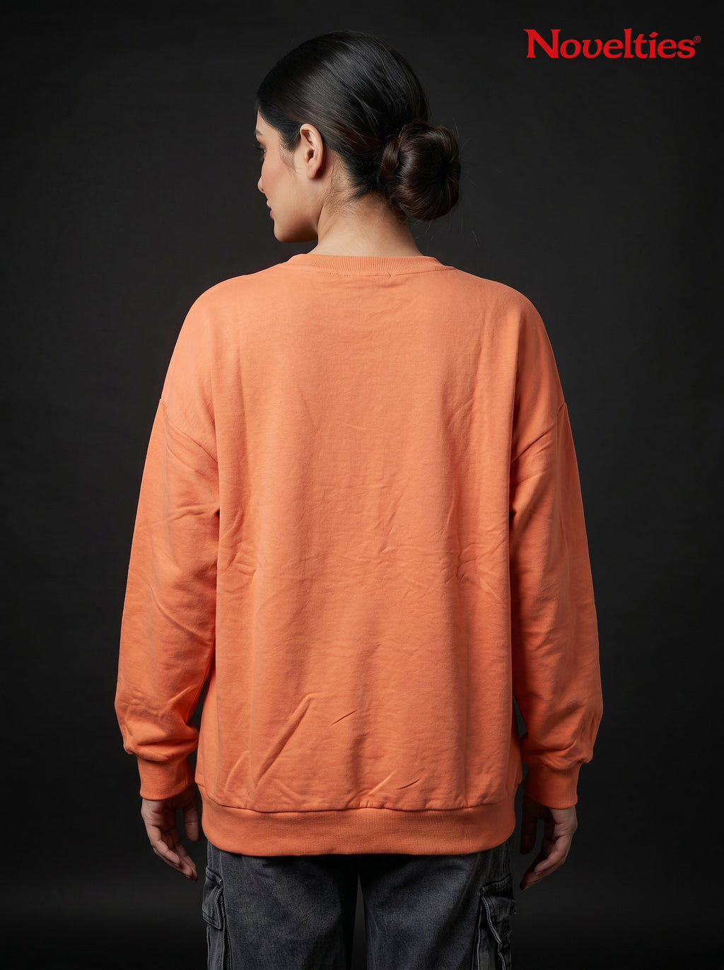 Coral Peach Graphic Bow Sweatshirt
