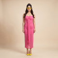 Hot Pink Ruched Mesh Midi Dress