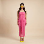 Hot Pink Ruched Mesh Midi Dress