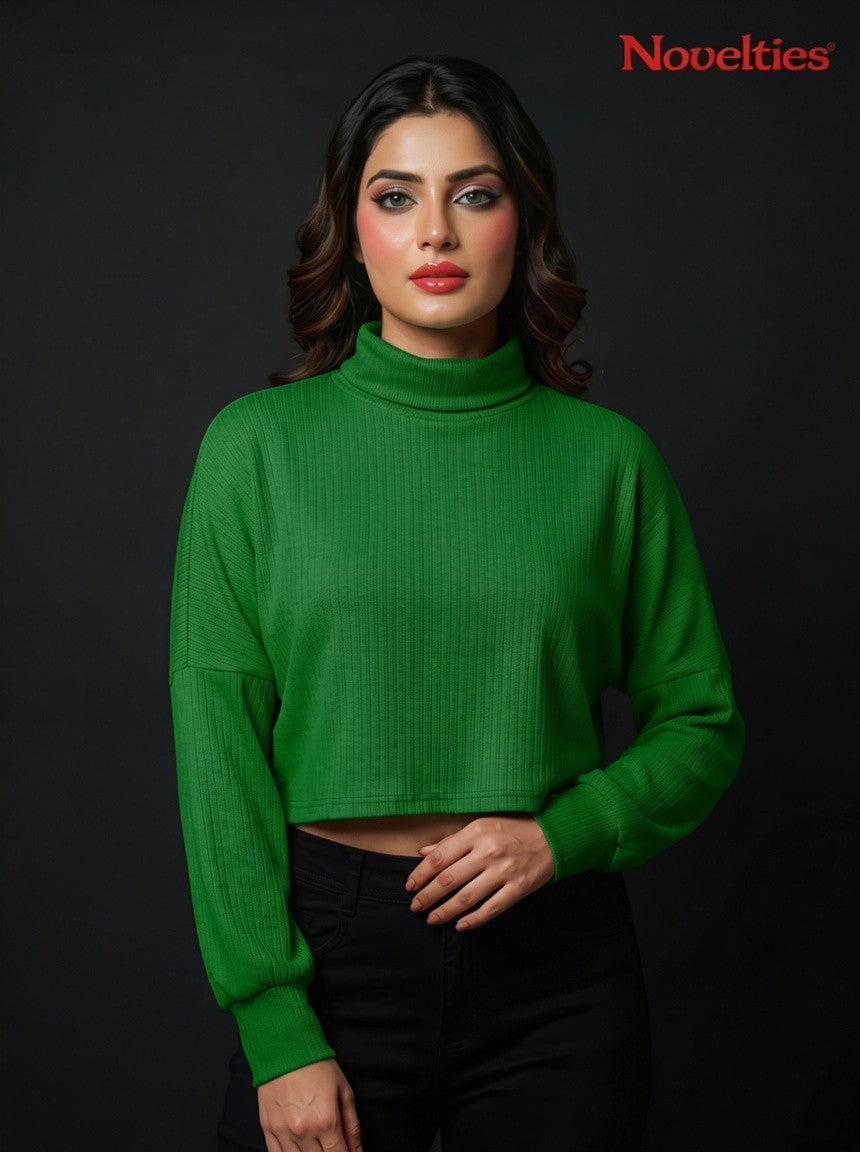 Pink Ribbed Turtleneck Crop Top
