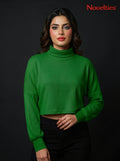 Pink Ribbed Turtleneck Crop Top