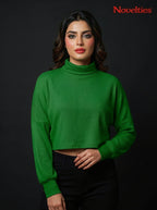 Pink Ribbed Turtleneck Crop Top