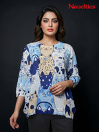 Whimsical Cat Cartoon Print Round Neck Relaxed Top