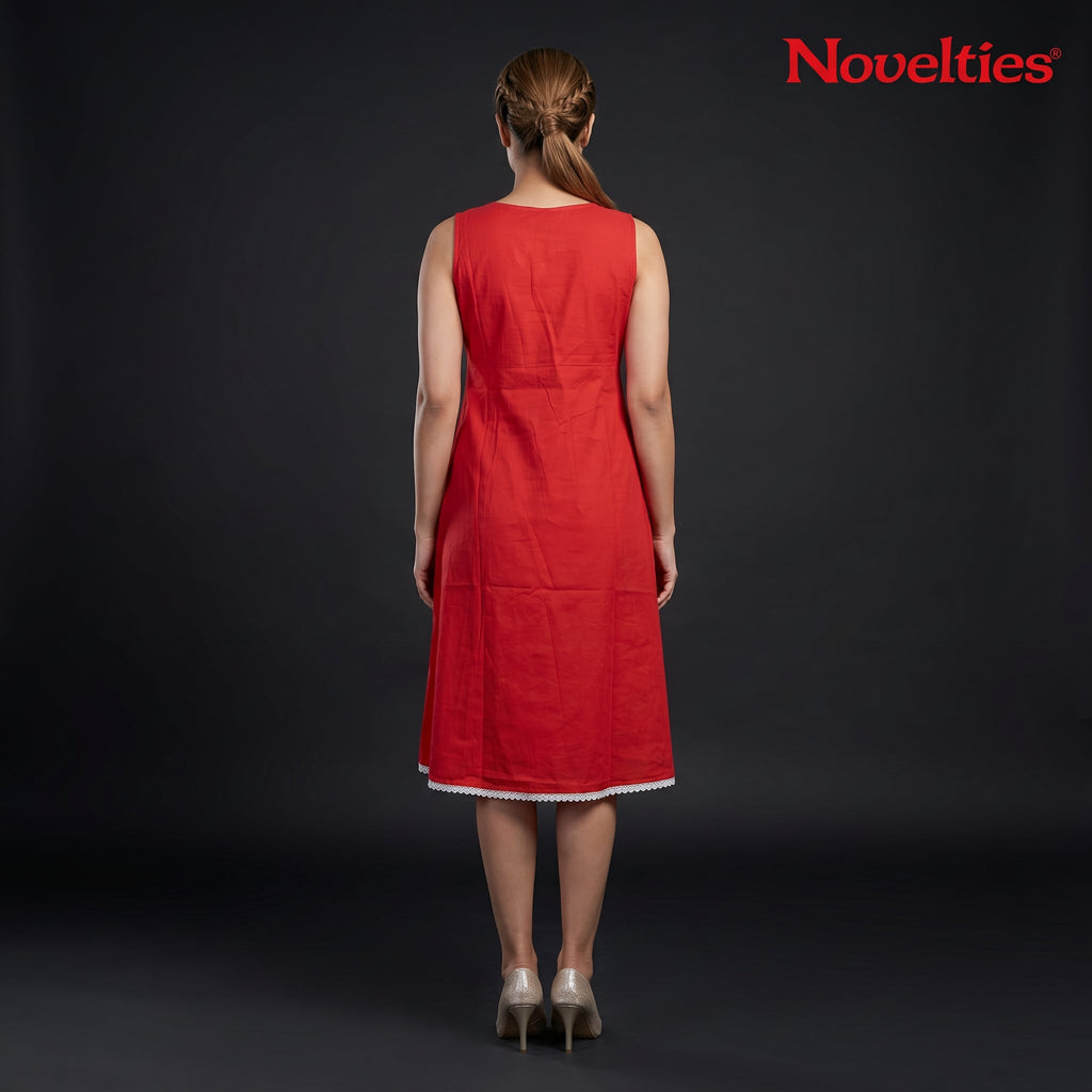 Cherry Red Sleeveless A-Line Midi Dress