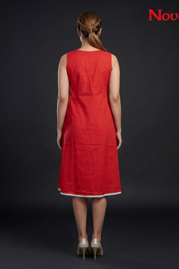 Cherry Red Sleeveless A-Line Midi Dress