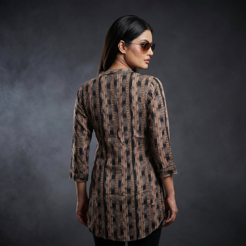 Ethnic Stripe Print Cotton Tunic