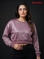 Satin Finish Diamond Graphic Cropped Sweatshirt