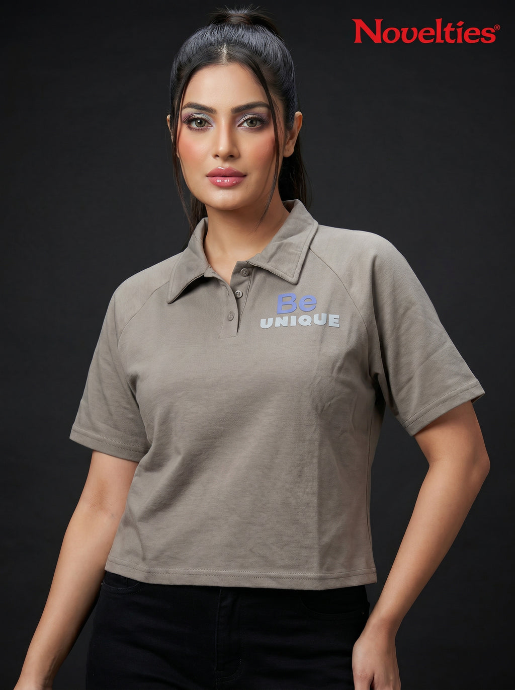 Be Unique Slogan Crop Polo T-Shirt