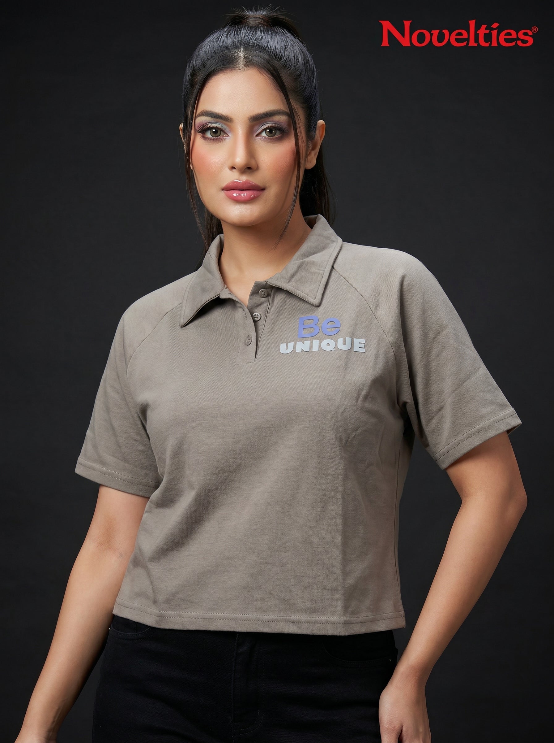 Be Unique Slogan Crop Polo T-Shirt