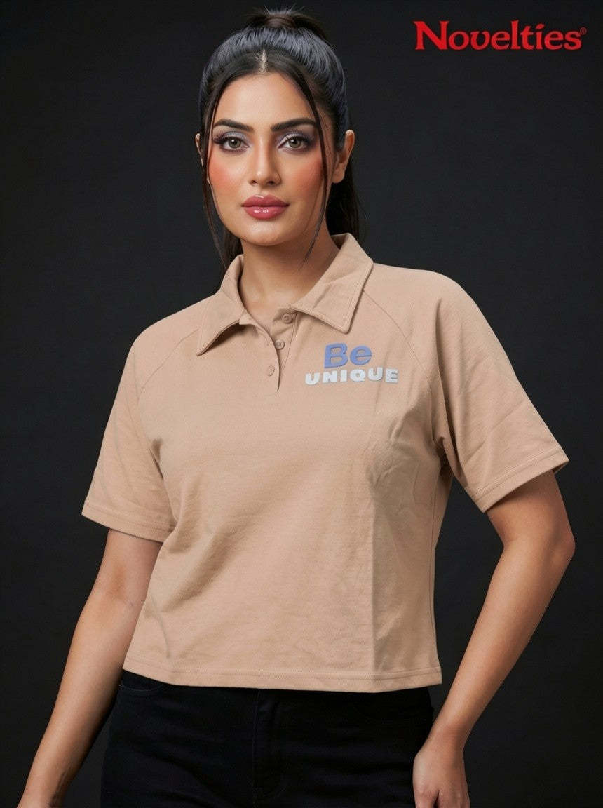 Be Unique Slogan Crop Polo T-Shirt