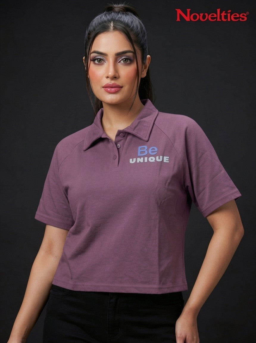 Be Unique Slogan Crop Polo T-Shirt