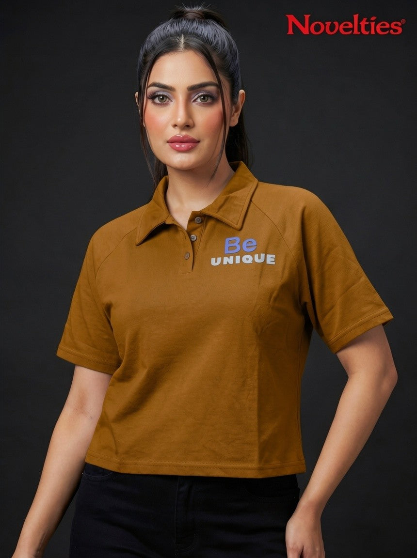 Be Unique Slogan Crop Polo T-Shirt