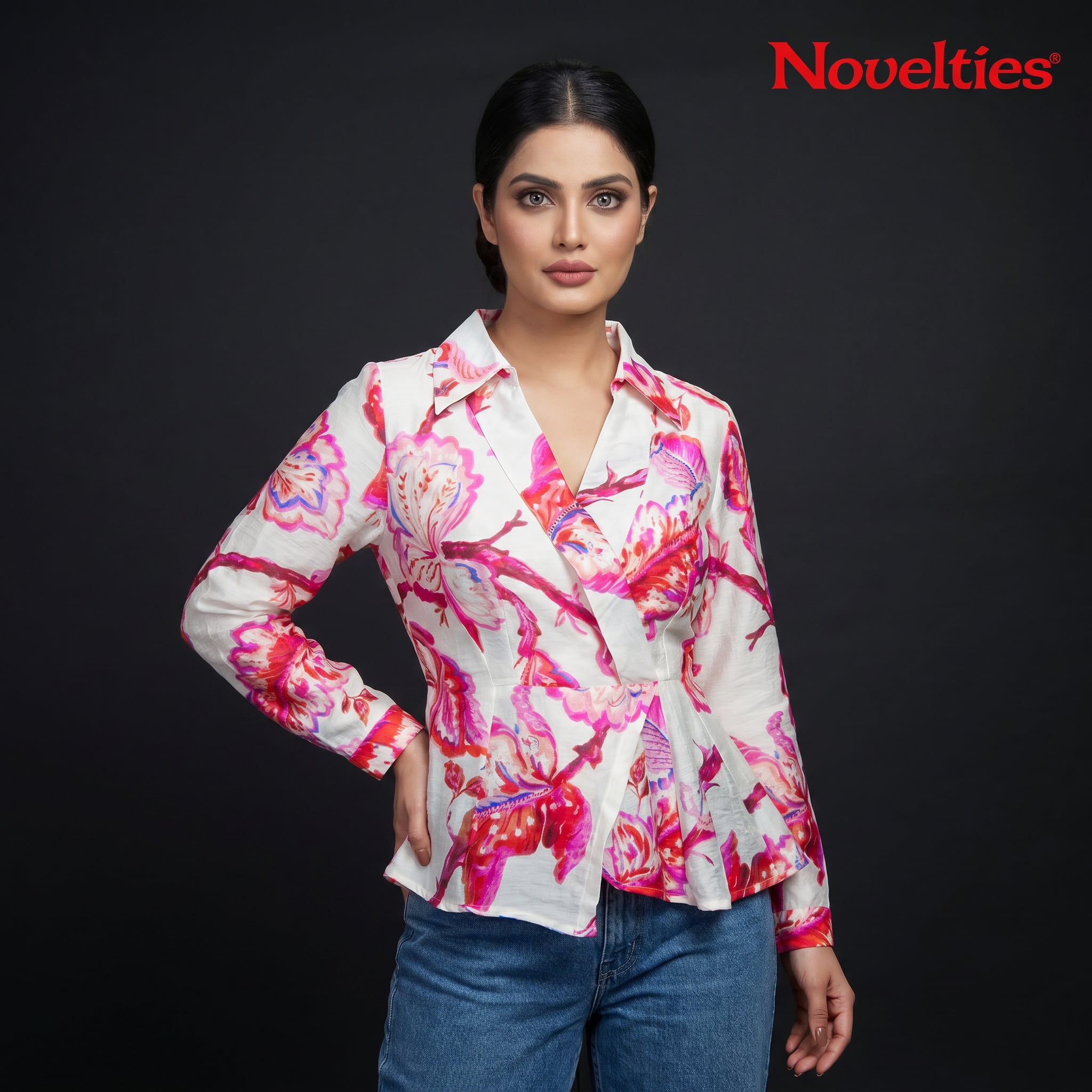 White Floral Print Wrap Top