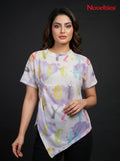 Alphabet Watercolour Print Asymmetric Hem Mesh Top