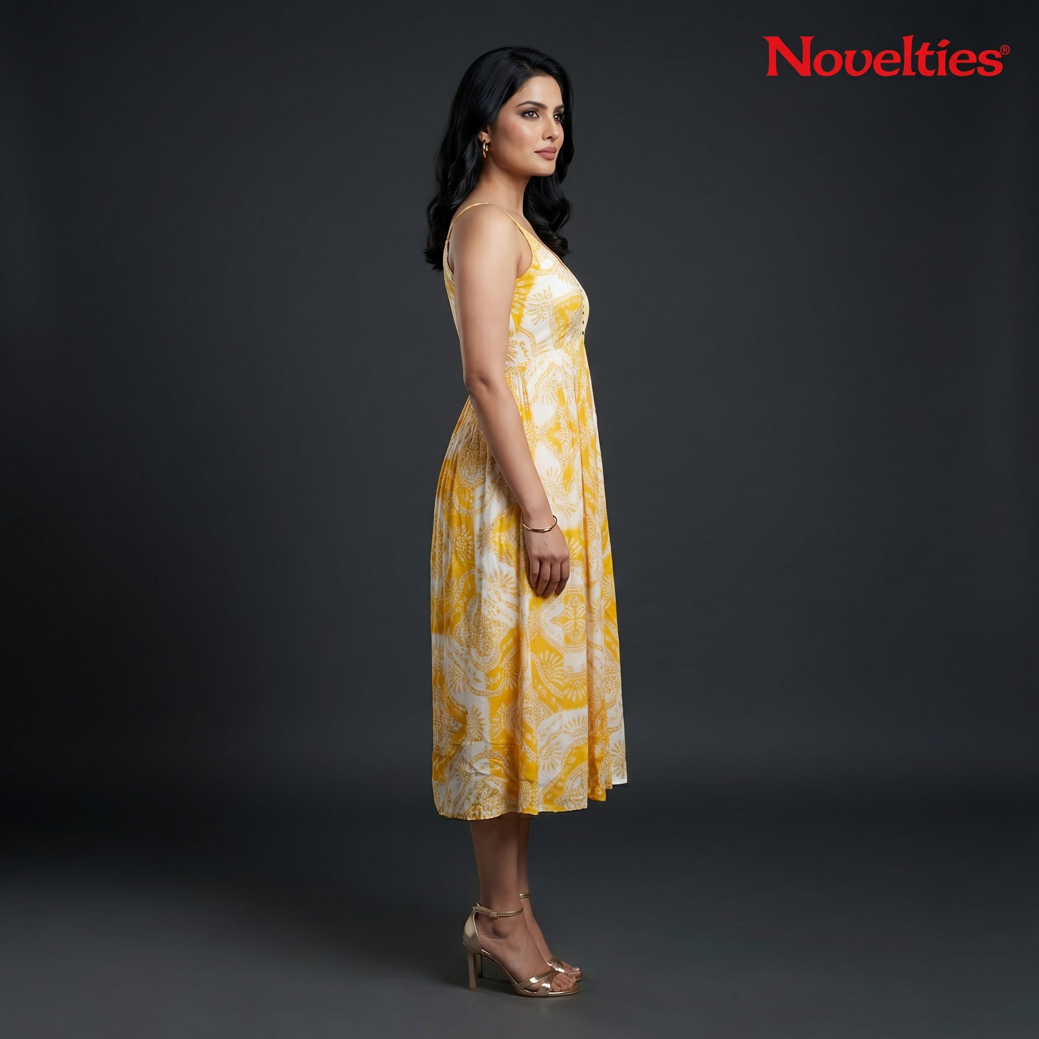 Saffron Medallion Print Strappy Midi Dress