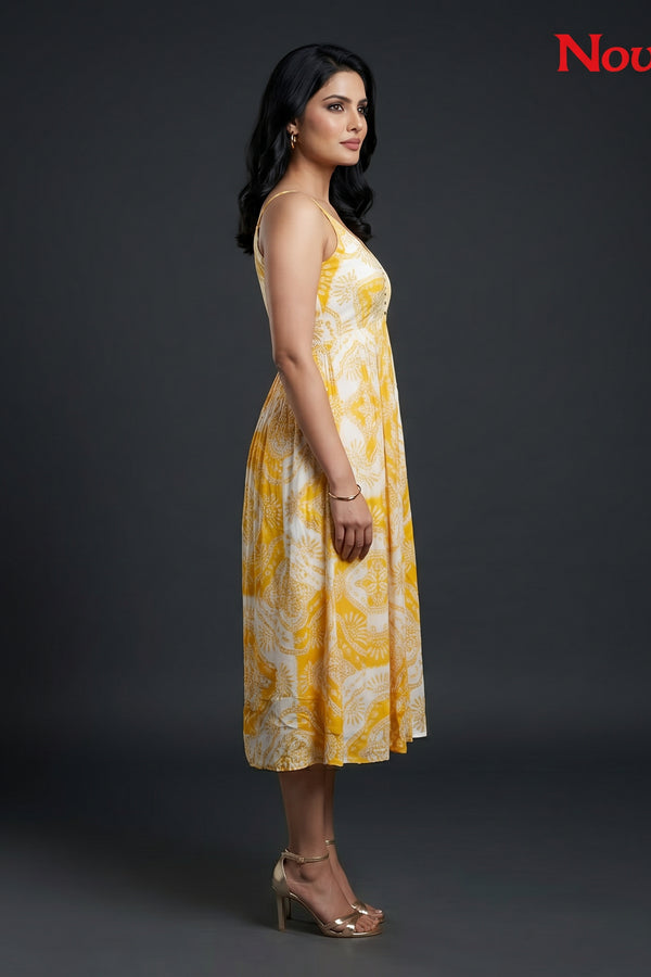 Saffron Medallion Print Strappy Midi Dress