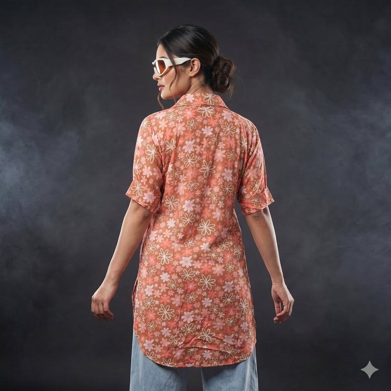 Peach Bloom Floral Shirt Tunic