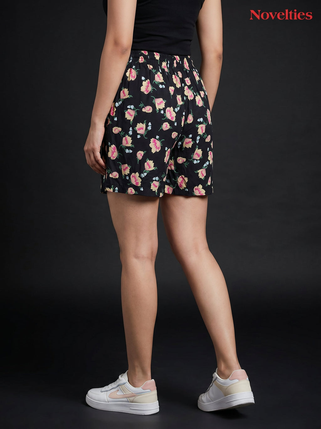 Black Floral Print Shorts