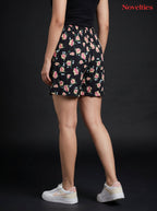 Black Floral Print Shorts