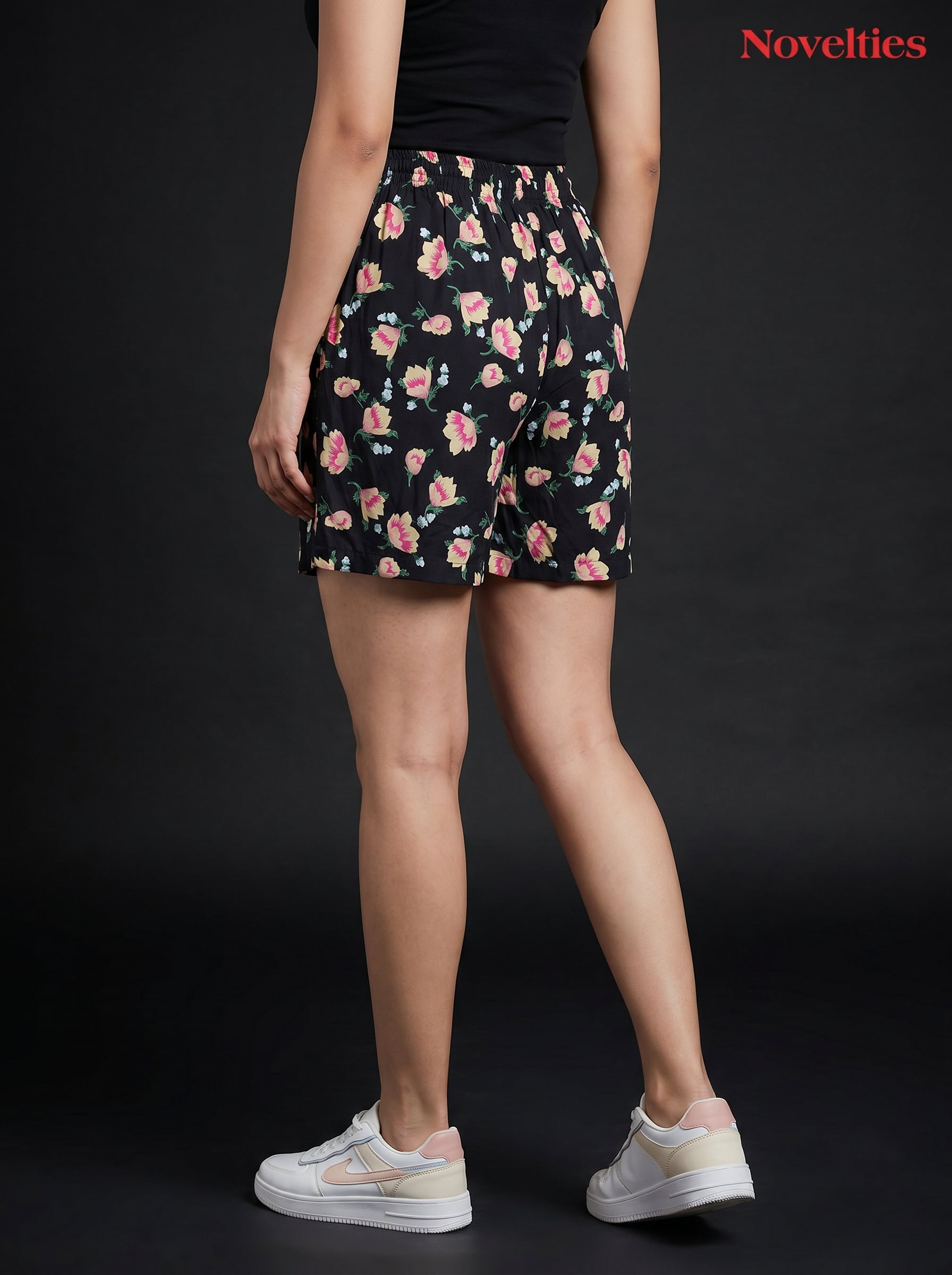 Black Floral Print Shorts
