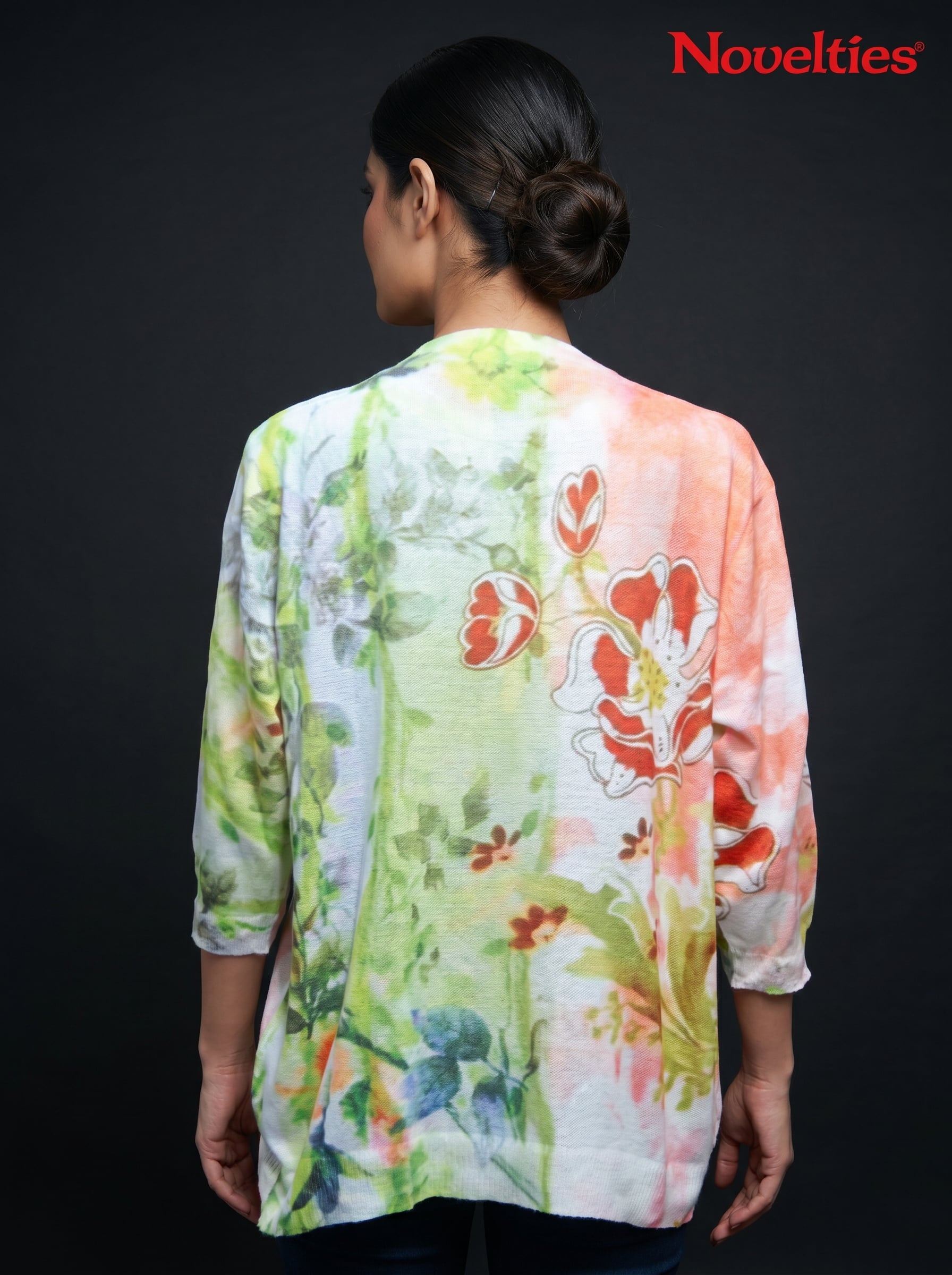 Botanical Digital Print Embellished Round Neck Tunic Top
