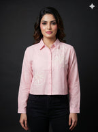 Floral Appliqué Cropped Shirt