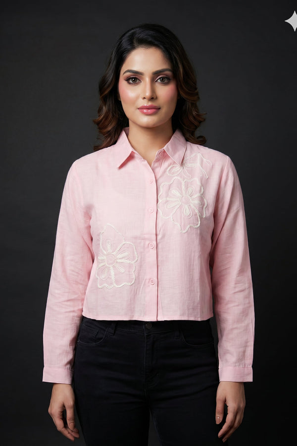 Floral Appliqué Cropped Shirt