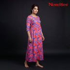 Maxikleid mit tropischem Korallenblattdruck