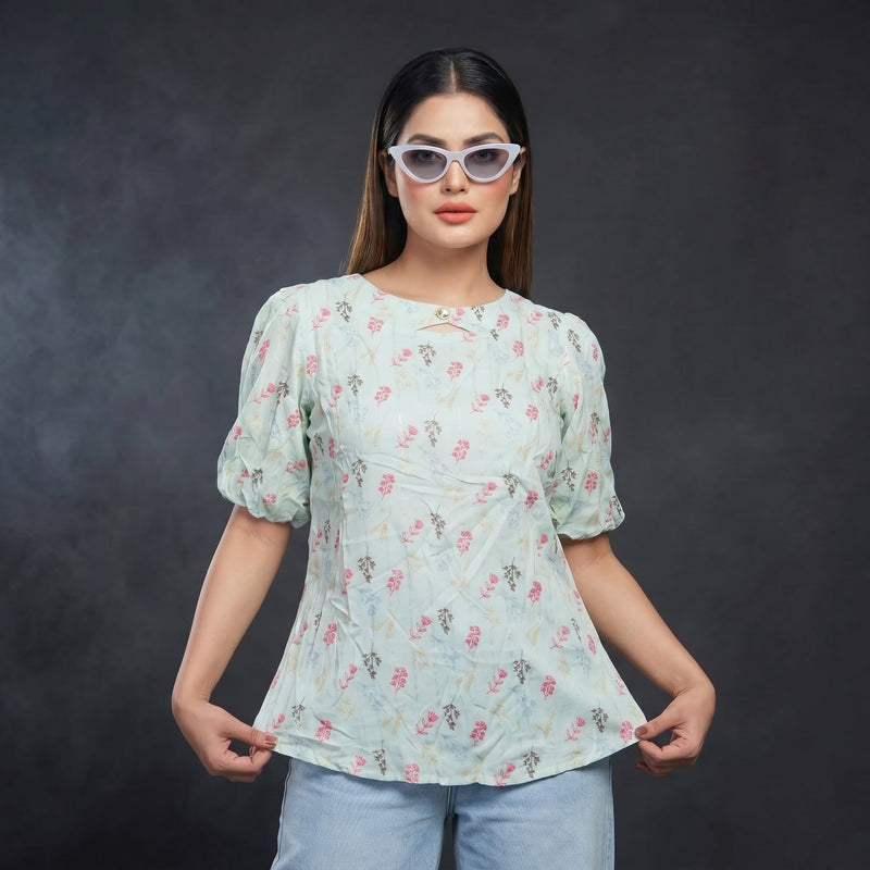 Mint Garden Puff Sleeve Top