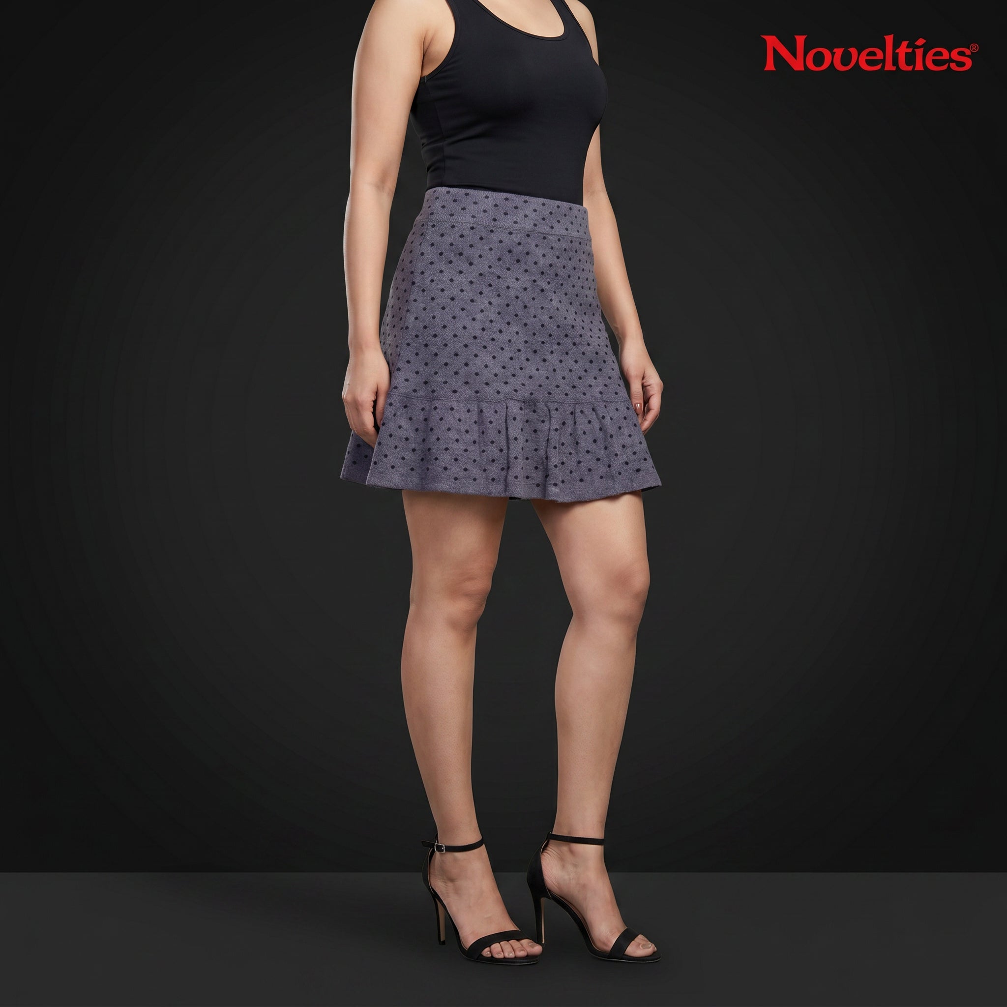 Polka Dot Knitted Ruffle Mini Skirt